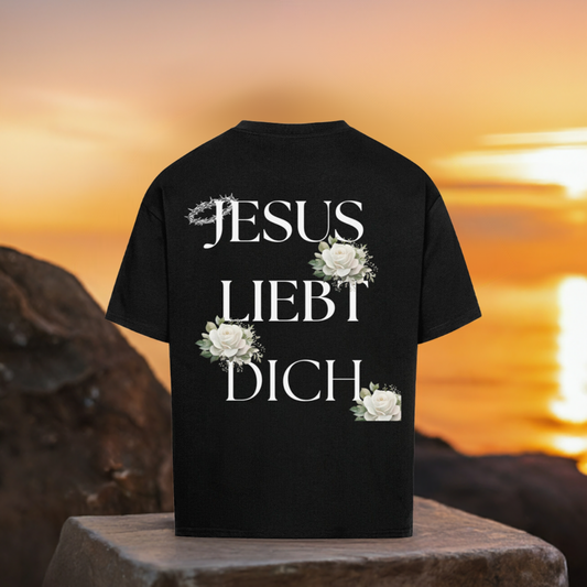 Christliches Oversized T-Shirt ... Jesus Liebt dich Backprint